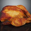Golden Brown Roasted Chicken With Crispy Skin And Glistening Texture On Dark Reflective Surface