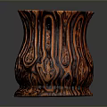Handcrafted Wooden Carving Container With Intricate Striped Patterns And Ornate Details