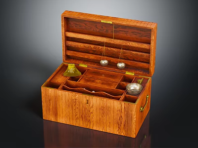 Wooden Storage Box With Open Lid And Multiple Compartments For Small Items 3d model