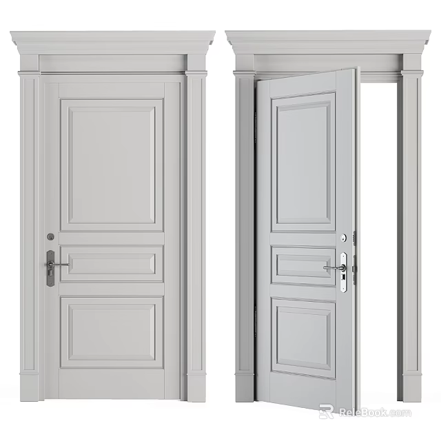 Modern White Interior Swing Door With Simple Design Frame Handle And Lock 3d model
