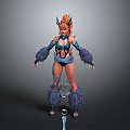 Fantasy Female 3D Model Character With Orange Hair Horned Accessories And Fluffy Fur Outfit