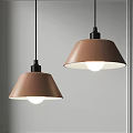 Two Brown Conical Shade Pendant Lights Illuminated On Gray Wall Background 3d model