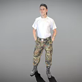 Male Character With White T-Shirt Camouflage Pants Black Boots Hands In Pockets Against Gray Background