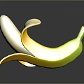 Peeled Yellow Banana With Green Stem White Flesh And Orange Peel On Dark Reflective Surface