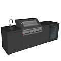 Modern Black Kitchen Appliances With Grill Refrigerator Sink And Cabinet Countertop
