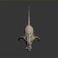 Fierce White Monstrous Rodent With Sharp Spikes Pink Ears And Claws On Dark Background