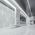 Modern Office Reception Area With HERO Logo Marble Walls And Seating