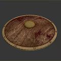 Round Shield Weapon With Wooden Texture Metal Rivets And Central Metal Decoration