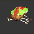 3D Rendered Vibrant Beetle With Green Red Orange Shiny Shell And Transparent Crystal Legs