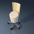 Wooden Backrest Chair With Beige Seat Cushion And Metal Base Wheels