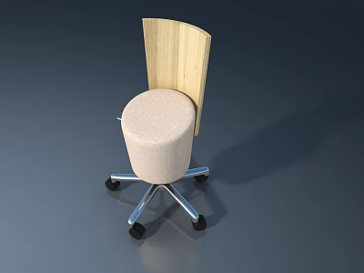 Wooden Backrest Chair With Beige Seat Cushion And Metal Base Wheels 3d model
