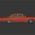 Red Classic Car with Open Hood Vintage Design and Shiny Exterior