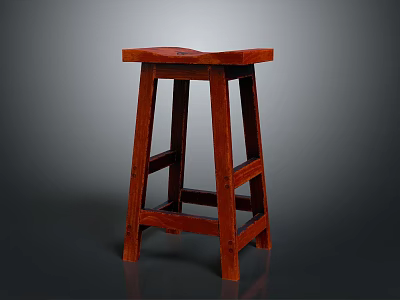 Red Wooden Bar Stool With Classic Design Simple Structure And Sturdy Legs 3d model