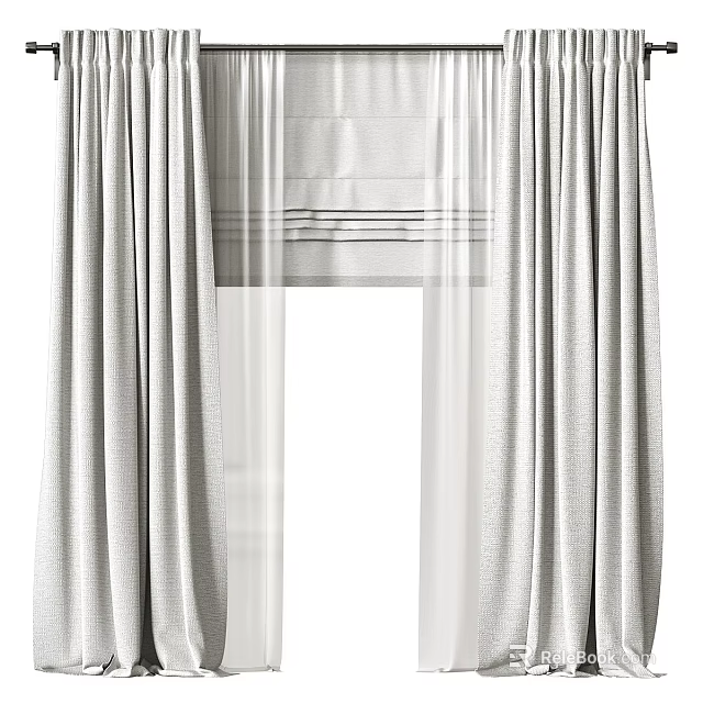 Modern Double Layer Gray And White Curtains With Elegant Drape Design 3d model