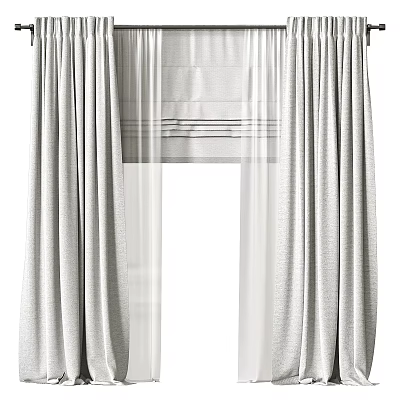 Modern Double Layer Gray And White Curtains With Elegant Drape Design 3d model