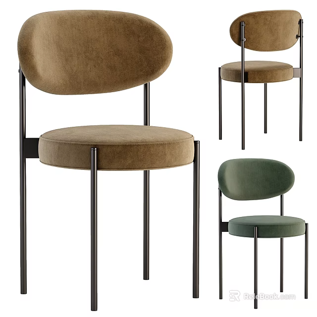 Modern Velvet Stools With Brown Green Seats And Black Metal Legs Design 3d model 