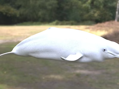 White Beluga Whale in Natural Outdoor Setting with Green Grass and Trees Background 3d model