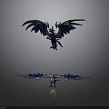 Mythical Winged Creatures With Large Black Blue And Smaller White Blue Wings Above Egg