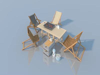Garden Patio Exterior Hinged Doors With Outdoor Table And Chairs Setup 3d model