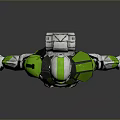 3D Model Of Futuristic Sci Fi Character With White And Green Armor Helmet And Cloak