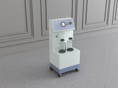 Medical Electric Suction Apparatus With Two Glass Collection Bottles And Wheeled Base 3d model