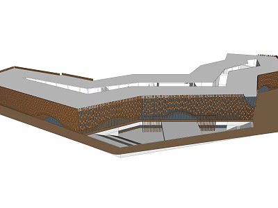 Modern Museum Building Architecture With Layered Structure Stone Facade And Interior Spaces 3d model