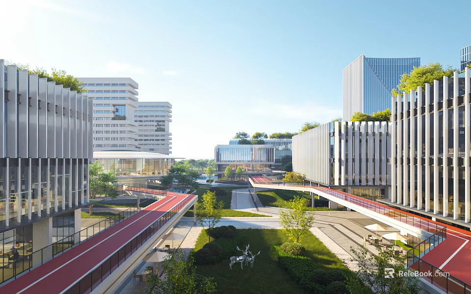 Aerial Planning of Modern Urban Landscape With Green Spaces and Interconnected Walkways 3d model 