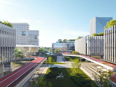 Aerial Planning of Modern Urban Landscape With Green Spaces and Interconnected Walkways 3d model