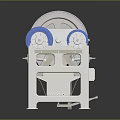 Industrial Processing Equipment With Blue Rollers And Metal Frame Structure