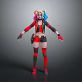 Colorful Female Character With Blue Pink Pigtails Red Black Jacket Shorts Gloves And Boots