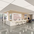 Modern Community Service Hall Interior With Service Counter Seats And Bright Signage