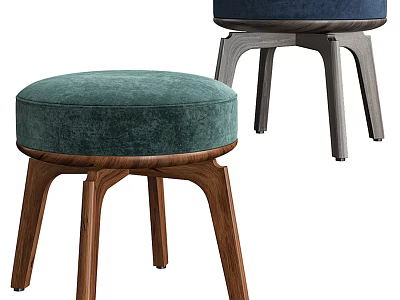Modern Design Stools With Green Blue Velvet Seats And Wooden Gray Legs 3d model