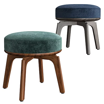 Modern Design Stools With Green Blue Velvet Seats And Wooden Gray Legs 3d model