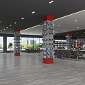 Modern Retail Store Interior With Shelves Black Chairs Gray Wooden Floor And Ceiling Lights