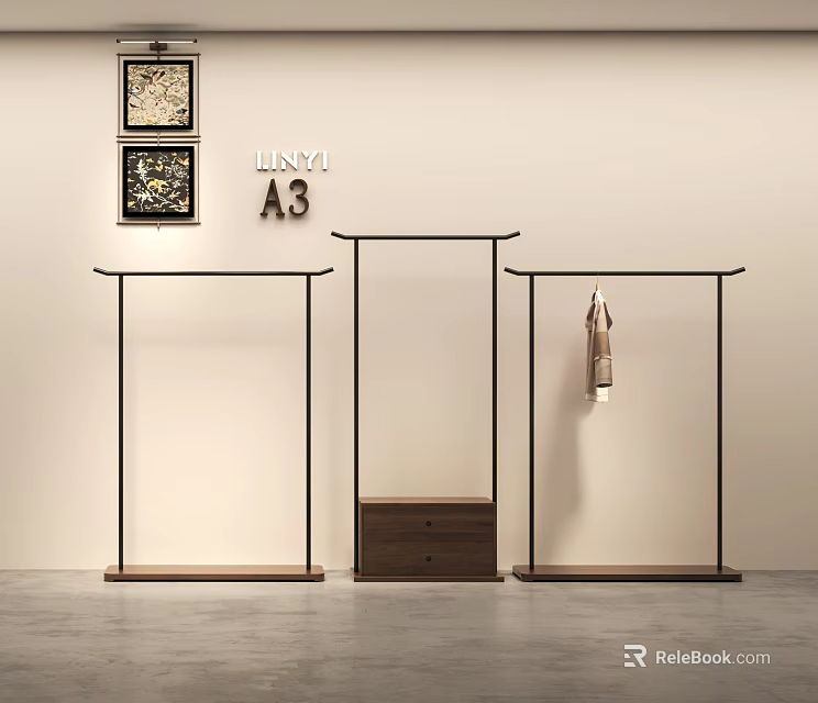 LINYA A3 Clothing Store Display With Black Metal Clothing Racks And Hanging Apparel 3d model 