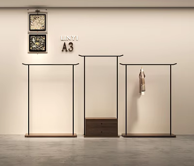 LINYA A3 Clothing Store Display With Black Metal Clothing Racks And Hanging Apparel 3d model
