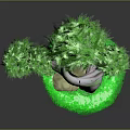 Detailed Sculpture Carving Featuring Green Foliage Rocks And Grass Base Design