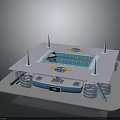 Modern Stadium Architectural Design With Blue Roof Seating Area And Emblem 3d model