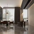Cozy Modern Hotel Mahjong Room Interior With Tables Chairs Chandeliers And Decorative Plants
