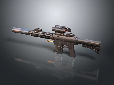 High Quality Modern Tactical Rifle With Scope Suppressor And Metallic Finish 3d model