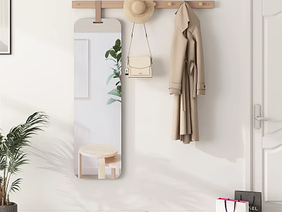 Entryway Wall Hanger With Hat Bag Coat Mirror And Plant For Home Decor 3d model