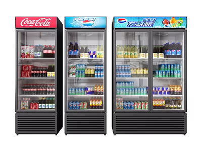 Commercial Beverage Display Refrigerators Stocked With Bottled And Canned Drinks For Retail Stores 3d model