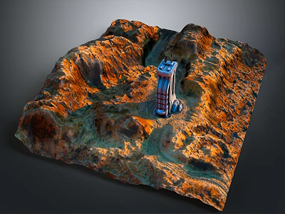 Detailed Terrain Model With Rugged Mountain Slopes Valley And Exploration Rover 3d model