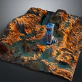 Detailed Terrain Model With Rugged Mountain Slopes Valley And Exploration Rover