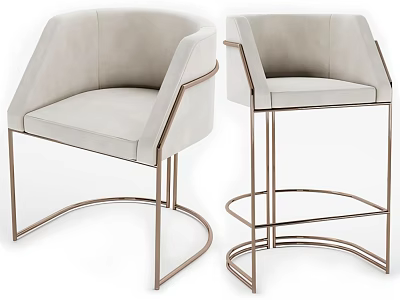 Modern Light Beige Upholstered Bar Stools With Metal Frame And Arched Base 3d model