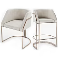 Modern Light Beige Upholstered Bar Stools With Metal Frame And Arched Base
