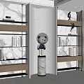 Modern Minimalist Decorative Cabinet With Multi Tiered Design Wooden Metal Structure And Marble Wall