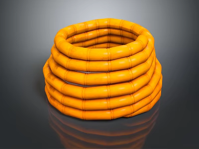 Orange Multiple Layered Spiral Stacked Tubular Object With Bamboo Texture On Dark Background And Reflection 3d model