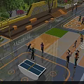 Active Outdoor Sports Fitness Area With Green Lawn Steps And People Exercising Together