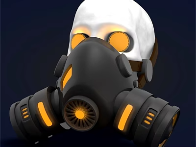 Professional Firefighting Gas Mask With Yellow Lenses And Black Protective Design 3d model